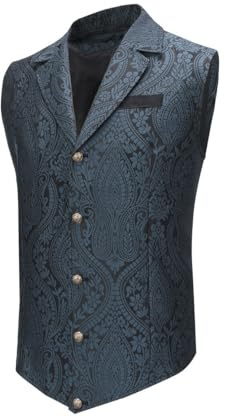 Allthemen Chaleco de traje gótico steampunk para hombre Chalecos occidentales formales Paisley para fiesta boda Azul S