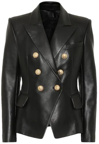 Tdvcpmkk Echtleder Jacke Damen Echtleder Blazer Elegant Zweireiher Weich Schwarz Schaffell Mantel, Schwarz, XL
