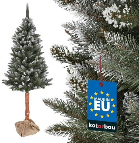 KOTARBAU® Künstlicher Weihnachtsbaum Schnee 180 cm Diamantfichte Fichtenbaum auf einem Holz Stamm mit Plastik Ständer Christbaum Weihnachtsbaum Künstlich wie Echt Kunstbaum Weihnachten Christmas Tree