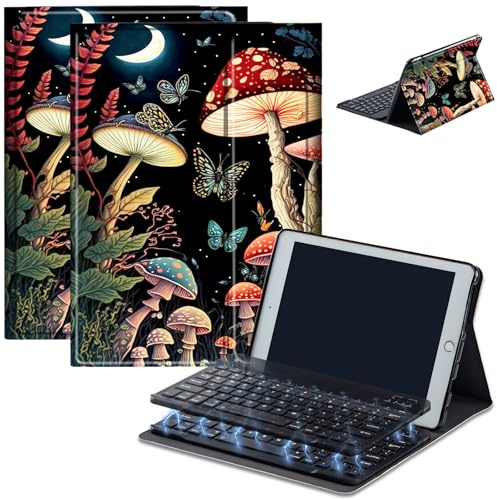 Case for Amazon Fire HD 10 & 10 Plus Tablet (13th/11th Generation, 2023/2021 Release) 10.1 with Keyboard, PU Leather Multiple-Angles Keyboard Case for Amazon Fire Tablet 10, Moon Mushroom