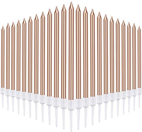 emperoch Velas de Tarta de Cumpleaños 24 Piezas Largas Velas de Cumpleaños, Velas de Pastel de Cumpleaños Velas Metálicas para Fiesta Cumpleaños Boda(Champán)