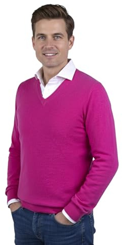 Marenza Cuello en V para Hombre de Manga Larga Mezcla de Cachemir y Seda Made in Italy, fucsia, M