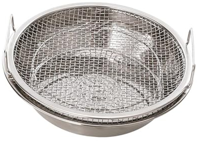 Folpus Bandeja de Aceite para Patatas Fritas, Contenedor de Aperitivos de Acero Inoxidable, Colador de Cocina, Herramientas de Cocina con Asas para Barbacoa, Grande