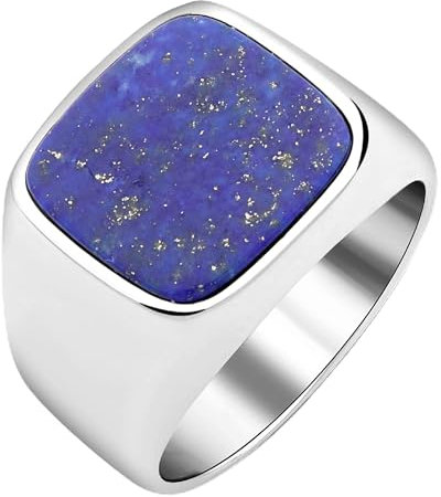 Siegelring Lapislazuli Stein Blau Massiv 925 Silber für Damen und Herren Poliert Gestempelt 64 (20,3 mm Ø)