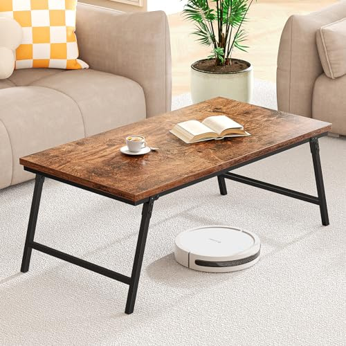 Mesa De Centro Plegable, Diseño de Hebilla Metálica a Presión, Firme y Estable, Se Puede Utilizar como Mesa Auxiliar De Salón O De Sofá, 105 X 55 X 40 Cm, Marrón Oscuro