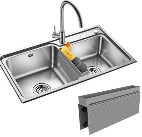Silicone Sink Saddle,Sink Protector Mat,Sink Divider Mat with Suction Cups,Ultra Thin Kitchen Divided Sink Protector Mat,Sink Saddle for Kitchen Sink Glassware Dishes,12.8 x 11