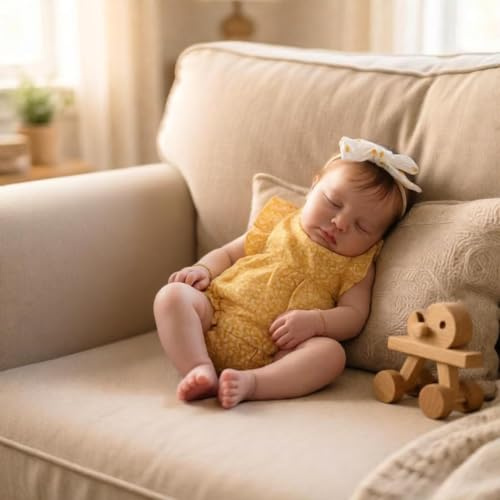 Lonian Reborn Baby Girl Doll - 48cm Reborn Dolls Realistic Newborn Baby Dolls Poseable Full Vinyl Body Girl Like a Lifelike Baby with Feeding Kit Gift (yellow)