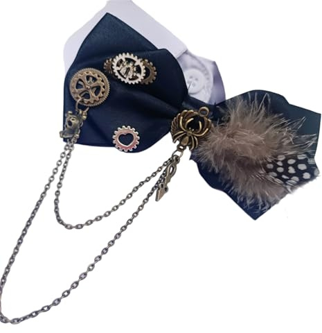 NIHENHAO Nœud papillon rétro steampunk pour homme et femme avec chaîne en métal pour Halloween, cosplay, fête - Noir