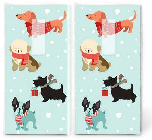 20 einzelne Taschentücher Weihnachten Hunde im Winter. 2 Packungen mit 10 einzelnen Papiertaschentücher bedruckt als Geschenk.