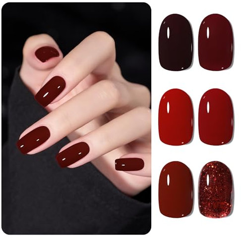 GAOY Burgundy Red UV Gel Nail Polish Set of 6 Colors Including Black Glitter Red Gel Polish Kit U V LED Soak Off Nail Polish Nail Salon Varnish Home DIY Manicure