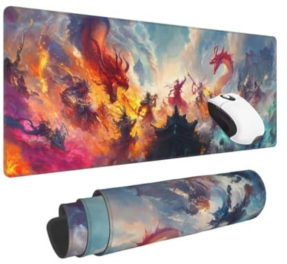 Gaming Mauspad XXL China Großes Mousepad 900 * 400mm rutschfeste Schreibtischunterlage Drache Mouse Pad mit Vernähte Kanten Verbessert Desk Mat Mauspad Groß Geschwindigkeit und Präzision für Gaming