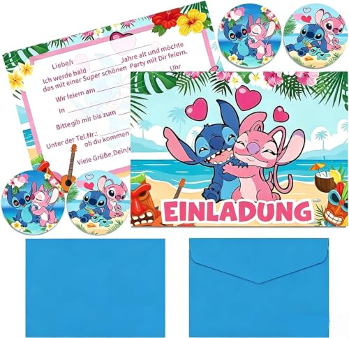 Tydeus 12 x Puderblau Einladungskarten Kindergeburtstag mit 12 Briefumschläge und Schmetterling Aufkleber,Partyzubehör,geeignet für Geburtstage, Partys,B1-5