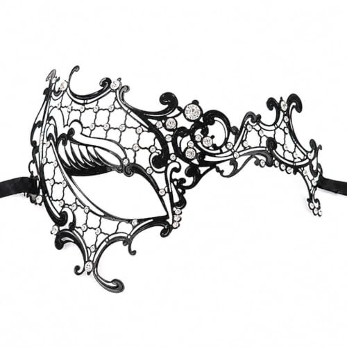 Vxcbad Demi-masque en métal noir pour Halloween | Avec bordure en diamant, idéal pour Halloween, carnaval, cosplay, bal masqué et fêtes costumées