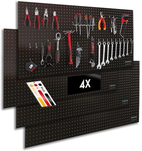 Pegboard 4 St. Werkzeugwand aus Holz (MDF) 120 x 60 x 0,5 cm - Lochung Ø7 mm Lochabstand 25,4 mm - schwarz lackiert - Made in Germany