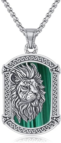 CRWENG Halskette mit Löwen Anhänger für Herren 925er Sterling Silber Löwe von Juda Gothic Punkrock Halskette mit Anhänger für Herren Modeschmuck Geschenk für Jungen (Malachit)