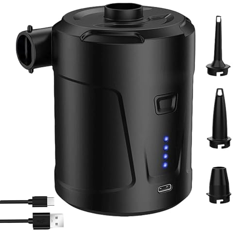 Electric Air Pump Portable Air Pump for Inflatable 5200mAh Rechargeable Electric Pump with 3 Nozzles Mini Air Pump Quick Inflator for Outdoor Air Mattress, Airbed, Paddling Pool, Swimming Pool