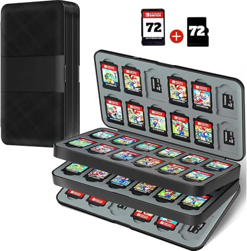 TATMOHIK Switch Game Case for 72 Nintendo Switch Games card & 72 Micro SD Cards,Nintendo Switch Game Holder Cartridge with 72 Slots,Compact & Portable Game Storage Case Box(Black)