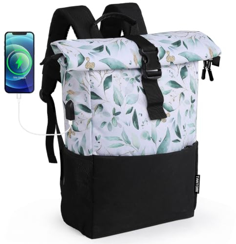 MoFut Rucksack Damen Herren Groß Schulrucksack viele Fächer mit 15,6 Laptopfach, Unisex Wasserdichter Rolltop Rucksack, Lässiger Backpack Schule Freizeit Uni Arbeit Wandern(ST-W).
