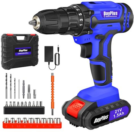 Perceuse Visseuse Sans Fil 21V, Visseuse Devisseuse Sans Fil avec Batterie, 45Nm, 25+1 Réglages de Couple, 2 Vitesses, LED, 26 Accessoires et Valise, pour la Bricolage