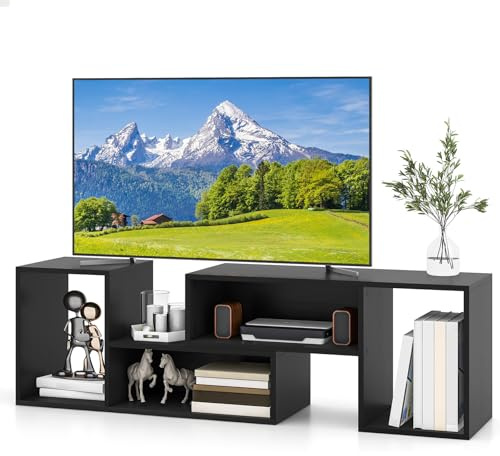 GYMAX Mobile TV Console da 32-60 Pollici Convertibile, 135 x 30 x 40 cm, Estensione e Rotazione Libera, Mobile Multimediale Porta TV, Cubi Aperti, Carico 50 kg, Soggiorno, Camera da Letto (Nero)