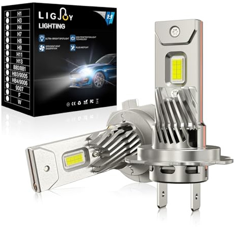 LIGJOY H7 LED Headlight Bulb, 70W 25000LM, 600% Brighter, H7 LED Headlight Bulbs with E-Mark, 12V 6000K Cool White, IP68 Waterproof, 1:1 Size same as Halogen For Car High/Low Beam, Pack of 2