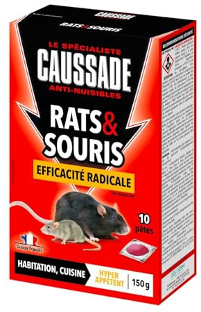 CAUSSADE Anti Rats & Souris - Efficacité Radicale - Lieux secs & humides - 10 Sachets pâtes - Prêt à l'emploi - Une Ingestion Suffit - 150g - CARSPTDF150N