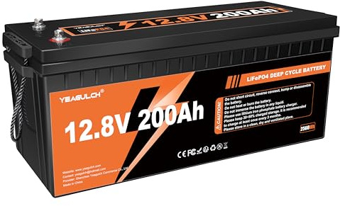 12V 200Ah LiFePO4 Batterie Lithium Eisenphosphat Akku 2560Wh, 200A BMS, 6000+ Zyklen Ideal für Solar Camper Wohnmobil Inselanlage netzunabhängige Stromversorgung