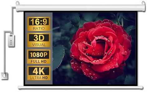 Schermo per Proiettore Motorizzato Elettrico da 100 Pollici con Telecomando, Schermo Cinematografico 16:9 8K 4K Ultra HD Montato a Parete/soffitto per Film, Home Theater, Cinema, Ufficio e Videogiochi