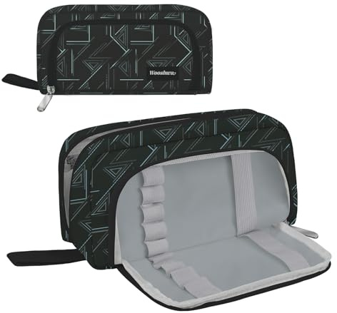 wooshwa Astuccio Astucci Scuola Elementare Media Grande Capacità con 6 Scomparti & Maniglia Portapenne Penne Astuccio Ufficio Trucco Borsa Astucci per Bambina Ragazzo - Geometrico Scuro