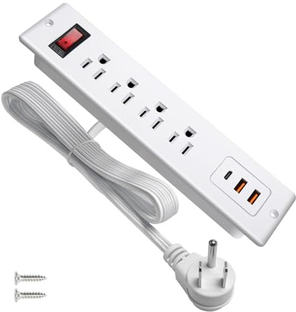 20W PD USB C Recessed Power Strip Desktop Power Socket 4 Outlets 3 USB (PD20W&QC18W) Mountable Flat Plug Charging Station for Countertop Cabinet Desk ETL Listed