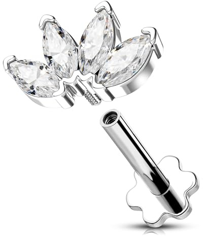 OUFER 16G Conch Piercing Innengewinde Helix Earring Chirurgenstahl 316L Transparente Marquise CZ Knorpel Ohrpiercing Lip Stud für Frauen 6/8/10 mm
