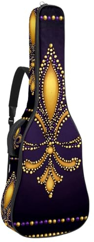 Mardi Gras Gitarrentasche für Akustikgitarre, bunte Federn und Lilie, 1 cm dicke Polsterung, wasserdicht, mit doppelt verstellbarem Schultergurt, für 101,6 - 106,7 cm Gitarre, Mehrfarbig 04