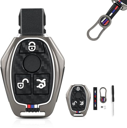3 Tasten Zinklegierung Autoschlüssel Schlüsselhülle Kompatibel mit Mercedes Benz A B C E S R G M CLA GLA GLC GLK C250 W203 W221 R230 Schlüssel Schutzhülle Autoschlüssel Hülle (Grau)