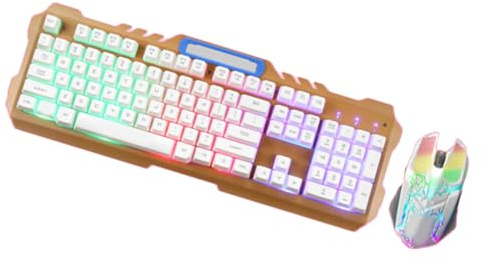Tastiera Meccanica Cablata Bianca con Mouse Retroilluminata Set Gaming | Design Ergonomico, Digitazione Confortevole, Precisione per Giocatori Pc, Struttura in Plastica