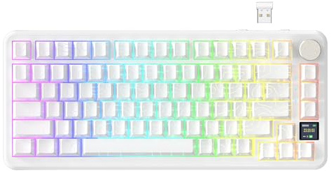 ATTACK SHARK X85PRO Wireless Mechanical Keyboard with TFT Display & Knob, 75% QMK Gasket-mounted Gaming Keyboard, 2.4G/BT/USB-C Wired,Hot Swappable Linear Switch, 4000mAh,NKRO, RGB (White Contours)