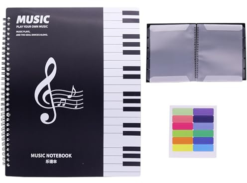 Notenmappe A4 Chormappe, 60 Seiten Notenblätter Mappe, Wasserdicht Musikordner, Mit Stichmarken Versehen, Musik Projektmappe für Musiker, Registermappen, Doppelseitig Folder für File, Papier