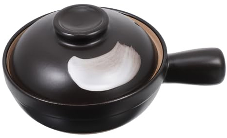 Ipetboom Casserole en Céramique Noire Couvercle, Ustensile Cuisine Résistant la Chaleur, Design à Poignée Unique, pour Cuire Riz et Nouilles Cuisine