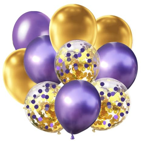 12 Zoll Luftballons Metallic Lila Gold Helium Luftballons 50 Stück Latex Violett Gold Konfetti Ballons Ø 30 cm für Hochzeit Graduation Geburtstag Taufe Kommunion Party Deko