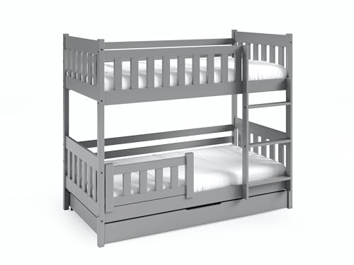 FURNLUX Etagenbett LILA, 80x160cm, Kinderbett, Hochbett, Grau, Modern, mit Schublade, Kiefernholz, 168x86x141cm