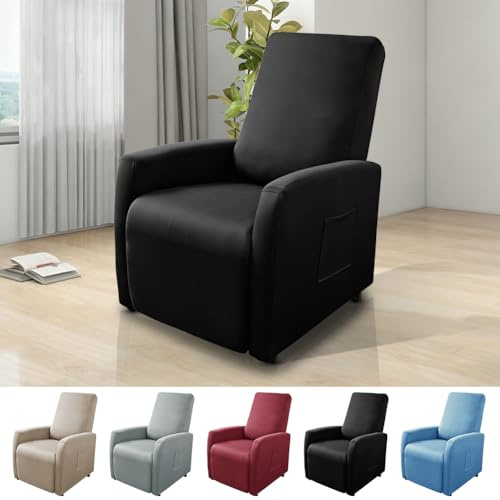 Funda Elástica para Sillón, con Bolsillos, Impermeable, Funda de Sillón Relax, Sillon Relax Reclinable, Fundas para Sillones Todo Incluido, 4 Piezas Extraíbles y Lavables Fundas Protector, Negro