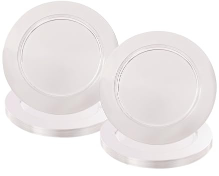 MIIWWOWO Tableware Charger Plates 33cm - Pack of 24 - Metallic Finish Reusable Round Dining Table Setting Plates for Christmas Party Wedding Celebrations Event Restaurant Decor Placemats (Silver)