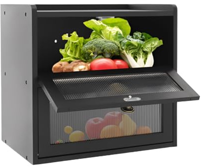 Armanyya Panera de bambú grande, 36,5 x 24 x 34 cm, 2 niveles, paneles, semitransparente, apta para alimentos, fácil de limpiar, capacidad de carga 20 kg, estructura de madera natural (negro)