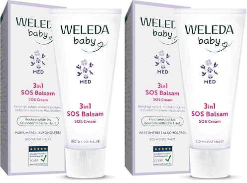 WELEDA Bio Baby Med 3in1 SOS Balsam mit Weißer Malve - Naturkosmetik Pflegecreme für hochsensible Babyhaut (1x 50ml) (Packung mit 2)