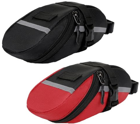TONGIHS 2 PCS Bicycle Saddle Bag,for Road Bikes,Mountain Bikes,Black&Red | Oxford fabric&PVC,16×8.5×7cm,Waterproof,Universal fit with secure mounting,Reflective strip design,for Mobile phones