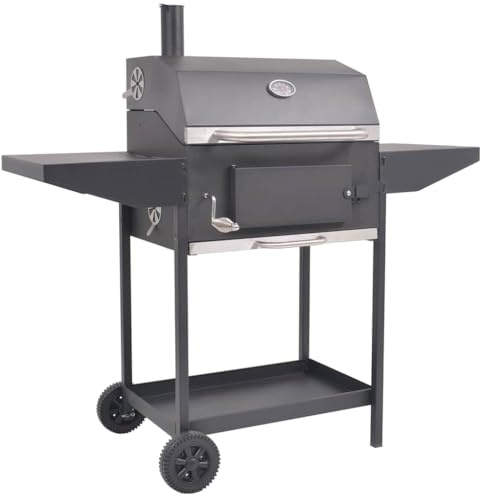 Mokuyary Barbecue au charbon de bois, fumoir avec étagère, noir, fumoir BBQ, grille de barbecue, barbecue au charbon de bois, barbecue au charbon de bois pour jardin, camping, extérieur