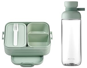 Mepal - Juego de almuerzo TAB/Vita - Fiambrera Bento Midi y Botella - Para 2 sándwiches / 4 rebanadas de pan - Botella recargable - Fiambrera para adultos con compartimentos - 1,6 l - Nordic sage