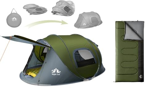 Night Cat Tienda de Campaña Saco de Dormir Pop Up para 2 Personas Impermeable Instantánea Automática Fácil instalación Cúpula Tienda de Cacaciones