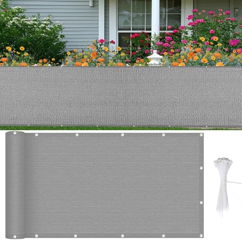 LIUNADM Frangivisto Balcone 60 x 120 cm Protezione Privacy Protezione UV Telo Copri Ringhiera e Schermo Privacy con Occhielli Fascetta Corda per Giardino Terrazza Esterno, Grigio Chiaro
