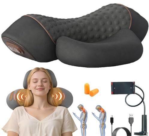 Thera Kissen 3 in 1 Therapie Kissen, Nackenmassagegerät mit Wärme, 26° Thera Kissens mit Zervikale Traktion, Wohltuende Wärme, Therapeutische Massage, Lindert Nacken Schulterschmerzen(Dunkelgrau)