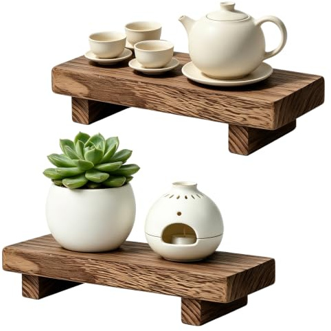 LYSPBAO 2 PCS Brown Small Wooden Tray Pedestal Stand, Farmhouse Bathroom Decor Riser, Kitchen Soap Dish Holder for Vanity Counter Sink, 23 x 15 x 3.8 cm
